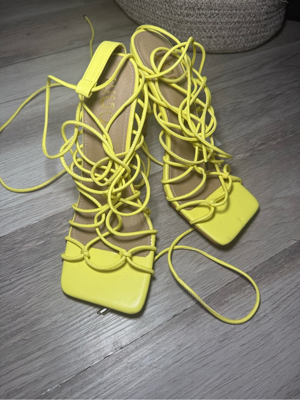 Lace-Up Yellow Strappy Sandals